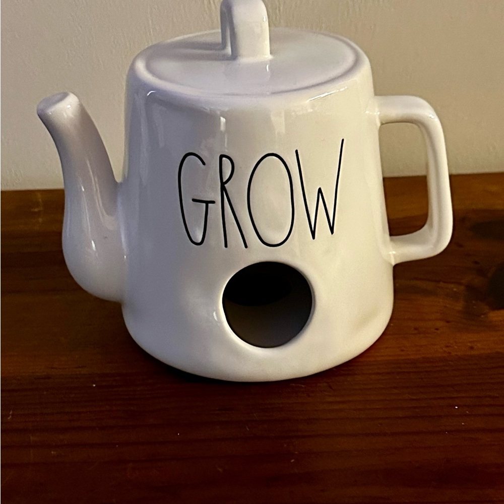 Rae Dunn DISCONTINUED White 'GROW' Ceramic Teapot